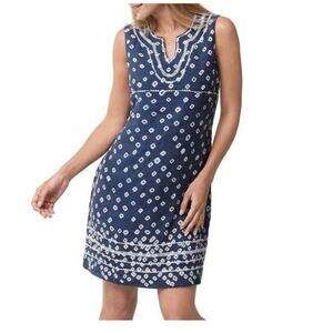 Tommy Bahama shibori Nights Embroidered Linen lined sleeveless mini Dress Blue S